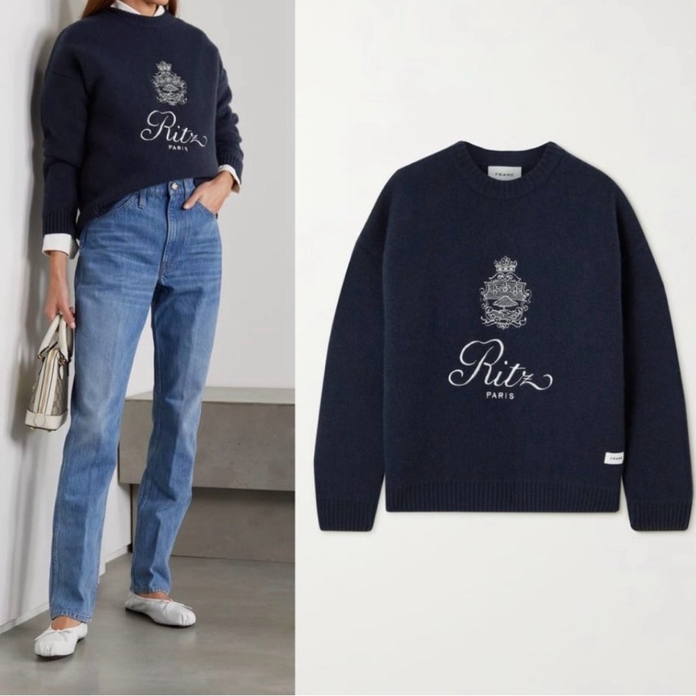 Frame Ritz Cashmere Crewneck Sweater in Navy Blue Large AUTHENTIC - Picture 5 of 5